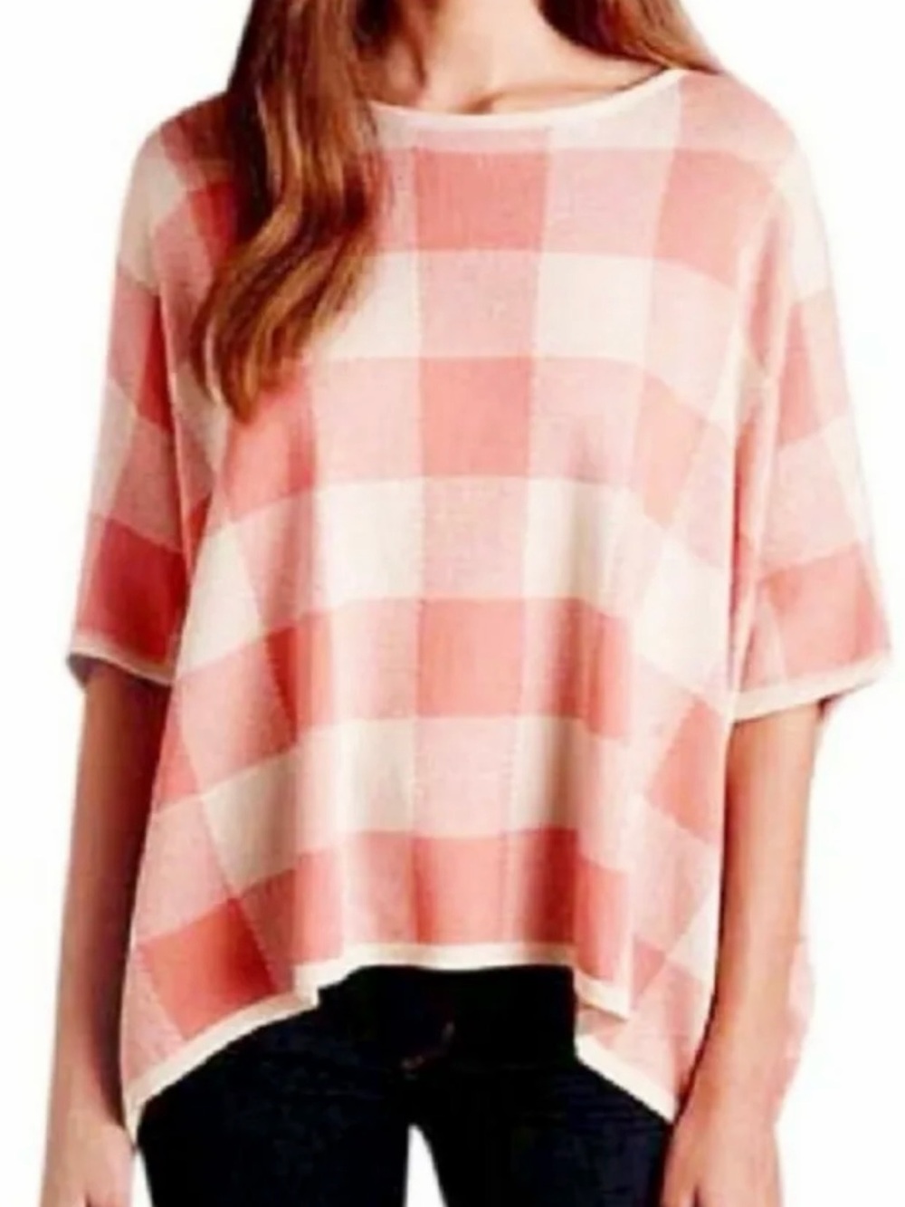 Anthropologie La Casita De Wendy Plaid Poncho Organic Cotton Top Size Large